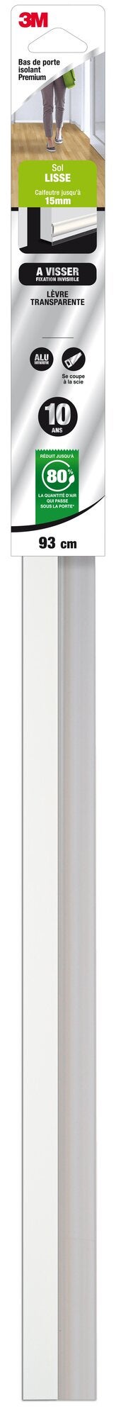 Bas De Porte À Visser Sol Lisse Premium 3M, L.93 Cm Blanc