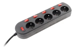 Multiprise Filaire, 5 Prises Noir Zenitech