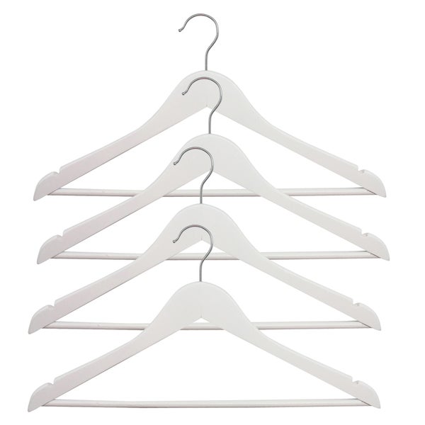 Lot de 4 cintres bois et acier, H.23 x l.44.5 x P.4.8 cm blanc