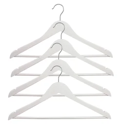 Lot de 4 cintres bois et acier, H.23 x l.44.5 x P.4.8 cm blanc