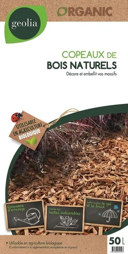 Copeaux de bois naturels GEOLIA, 10-40 mm, 50 litres
