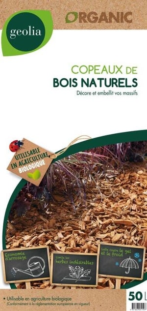 Copeaux de bois naturels GEOLIA, 10-40 mm, 50 litres