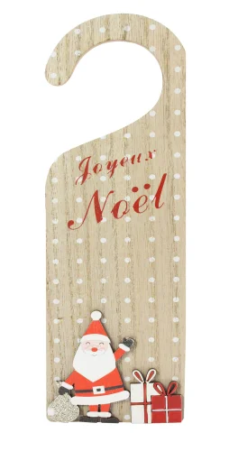 Deco noel plaque poignee de porte int pere noel h24xxl7cm bois