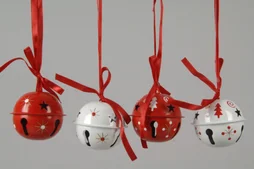 Décoration de Noël a suspendre grelot metal rouge/blanc 6cm 4 variantes