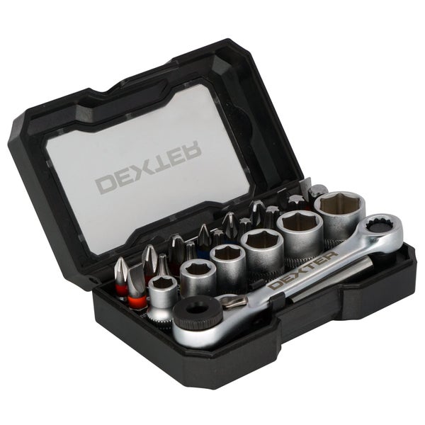 Coffret de douilles 6 pans+mini-cliquet+embout DEXTER en acier chrome vanadium