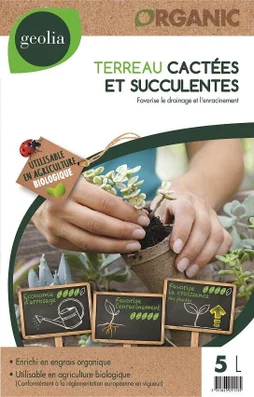 Terreau cactées et succulentes GEOLIA, 5 litres