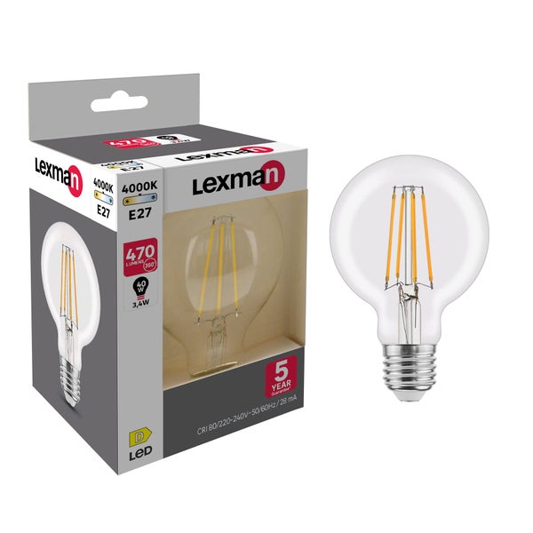 Ampoule led à filament globe 80 mm E27 40 W, LEXMAN