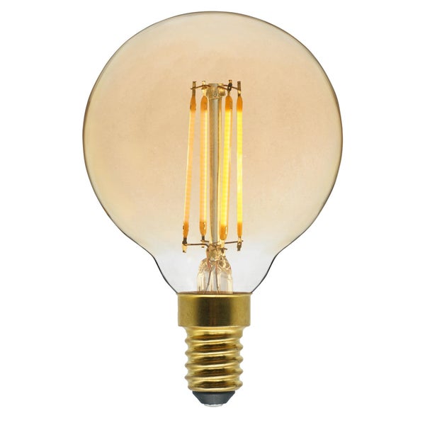 Ampoule décorative led à filament ambré globe E14, LEXMAN, 40 W diam. 60 mm