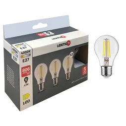 Lot de 3 ampoules led à filament E27, 806Lm = 60W, blanc neutre, LEXMAN