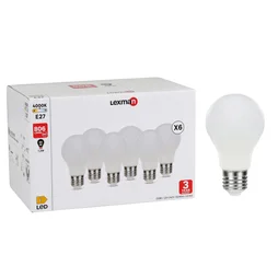 Lot de 6 ampoules led dépoli standard E27 806 Lm = 60 W blanc neutre, LEXMAN
