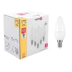 Lot de 6 ampoules led dépoli flamme E14, LEXMAN, 470 Lm = 40 W blanc chaud
