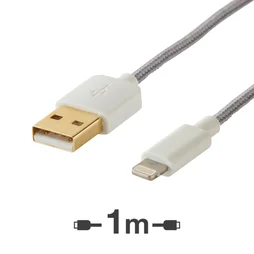Câble textile chargeur lightning iPhone, 1 m gris EVOLOGY