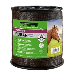Ruban Clôture electrique marron 40mm / 200m paddock beaumont