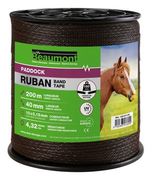 Ruban Clôture electrique marron 40mm / 200m paddock beaumont