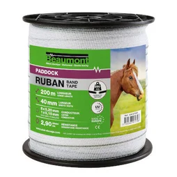 Ruban Clôture electrique blanc et vert 40mm/200m paddock beaumont