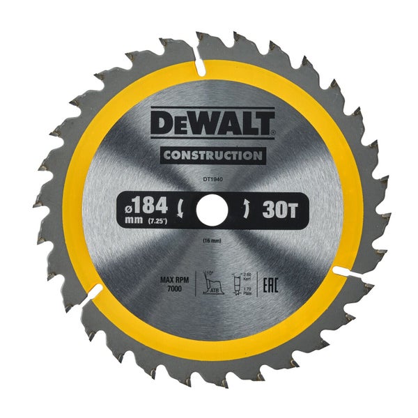 Lame de scie circulaire portative construction Dewalt  184X16 mm