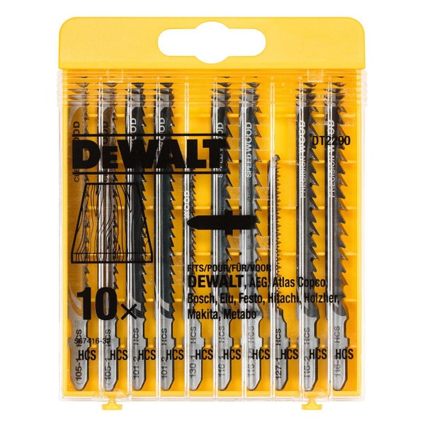 Coffret de 10 lames de scie sauteuse bois attache en T DEWALT