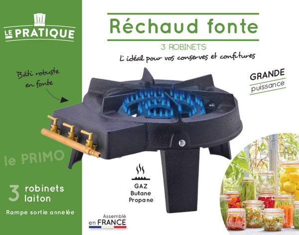 Réchaud fonte primo 3 bruleurs 3 pieds 3 robinets 8200 W