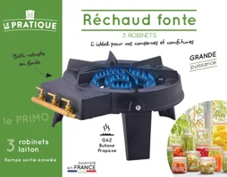 Réchaud fonte primo 3 bruleurs 3 pieds 3 robinets 8200 W