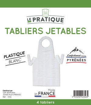 Lot de 4 tabliers jetable plastique blanc 120x70 cm