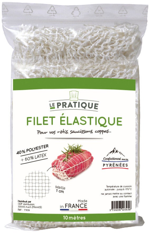 Filet élastique roti/saucisson/coppa 40% polyester/60% latex blanc 10 m