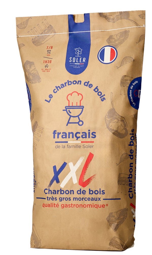 Charbon de bois XXL très gros morceaux, SOLER, 50 litres