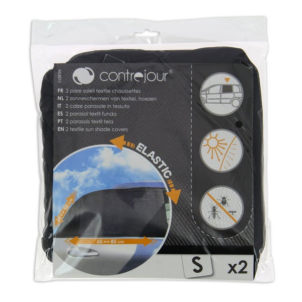 Lot de 2 pare soleil auto, lateral arriere, textile chaussette s, L. 60-85 cm, l. 35-50 cm, anti uv, noir, CONTREJOUR