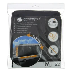 Lot de 2 pare soleil auto, lateral arriere, textile chaussette, L. 75-100 cm, l. 50-60 cm, anti uv, noir, CONTREJOUR