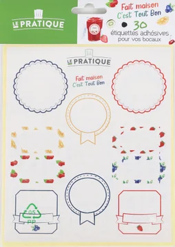 Etiquette bocaux adhesive reposition 10 motifs LE PRATIQUE sachet 30