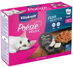 Lot de 6 pâtées pour chat VITAKRAFT Poésie Délice, multipack poissons en sauce, 85 g