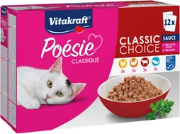 Lot de 12 pâtées pour chat VITAKRAFT Poésie classique, sauce viandes et poissons, multipack 85 g