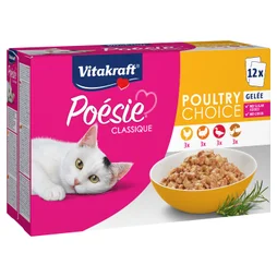 Lot de 12 pâtées pour chat VITAKRAFT Poésie classique, gelée volailles, multipack 85 g