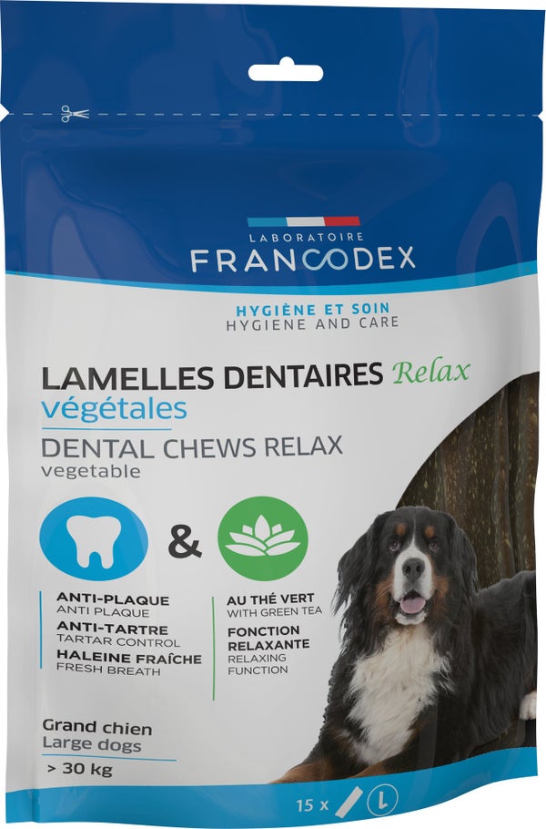 Friandise chien +30kg lamelles à mâcher anti plaque/tartre relax x15 pcs FRANCODEX