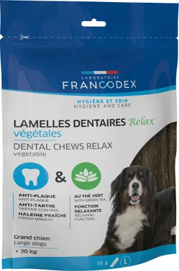 Friandise chien +30kg lamelles à mâcher anti plaque/tartre relax x15 pcs FRANCODEX