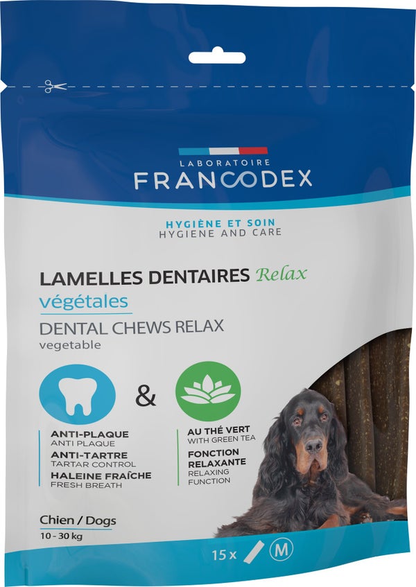 Friandise chien 10-30kg lamelle à mâcher anti plaque/tarte relax x15 pcs FRANCODEX