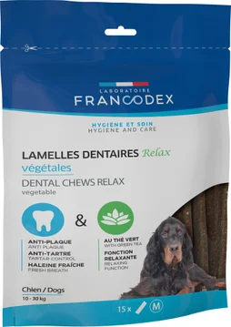 Friandise chien 10-30kg lamelle à mâcher anti plaque/tarte relax x15 pcs FRANCODEX