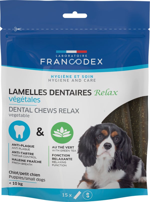 Friandise chien -10kg lamelles à mâcher anti plaq/tartr relax x15 pcs FRANCODEX
