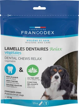 Friandise chien -10kg lamelles à mâcher anti plaq/tartr relax x15 pcs FRANCODEX