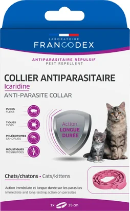 Collier antiparasitaire chat/chaton icaridine rose 35 cm FRANCODEX