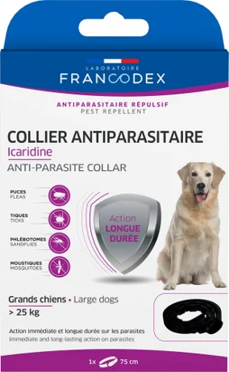 Collier antiparasitaire chien +25kg icaridine noir 75cm  FRANCODEX