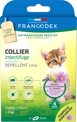 Collier insectifuge chaton geraniol/margosa/lavandin blanc 35cm  FRANCODEX