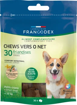 Friandise chiot/chien -10kg chews vers o net aux plantes 30pc