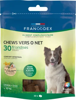 Friandise chien +10kg chews vers o net aux plantes sans sucre 30pc
