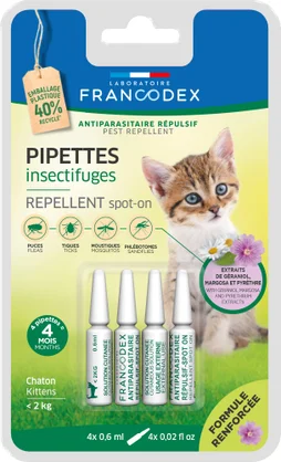 Antiparasitaire insectifuge chaton -2kg naturel pipettes 4x0,6ml