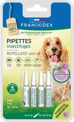 Antiparasitaire repulsif chien 10-20kg naturel pipettes 4x2ml