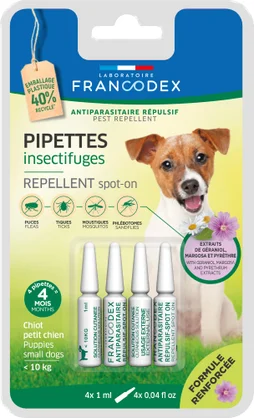 Antiparasitaire repulsif chiot/chien -10kg naturel pipettes 4x1ml