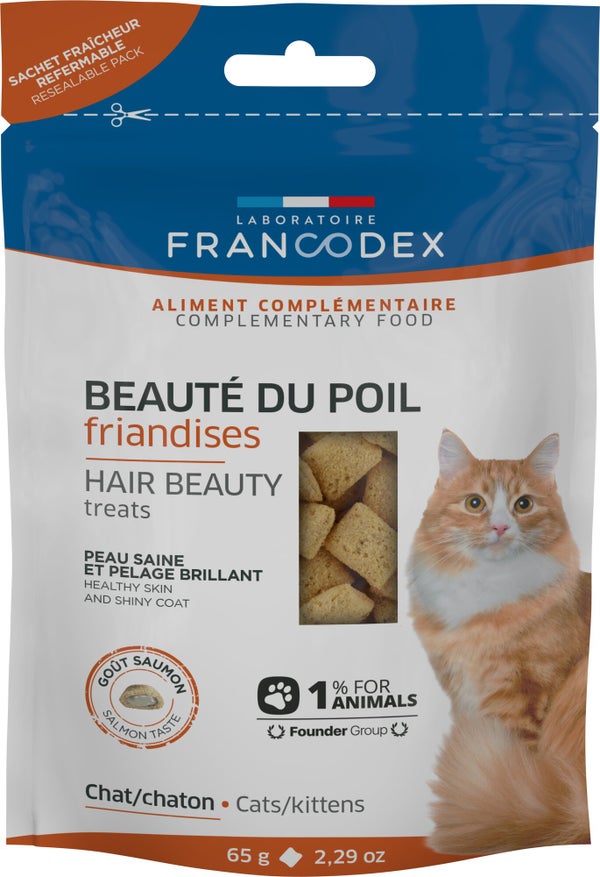 Friandise chat beauté poils anti oxydante acides gras vitamines 65 gr