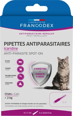 Antiparasitaire chat + 2 kg icardine pipettes 4 x 1 ml