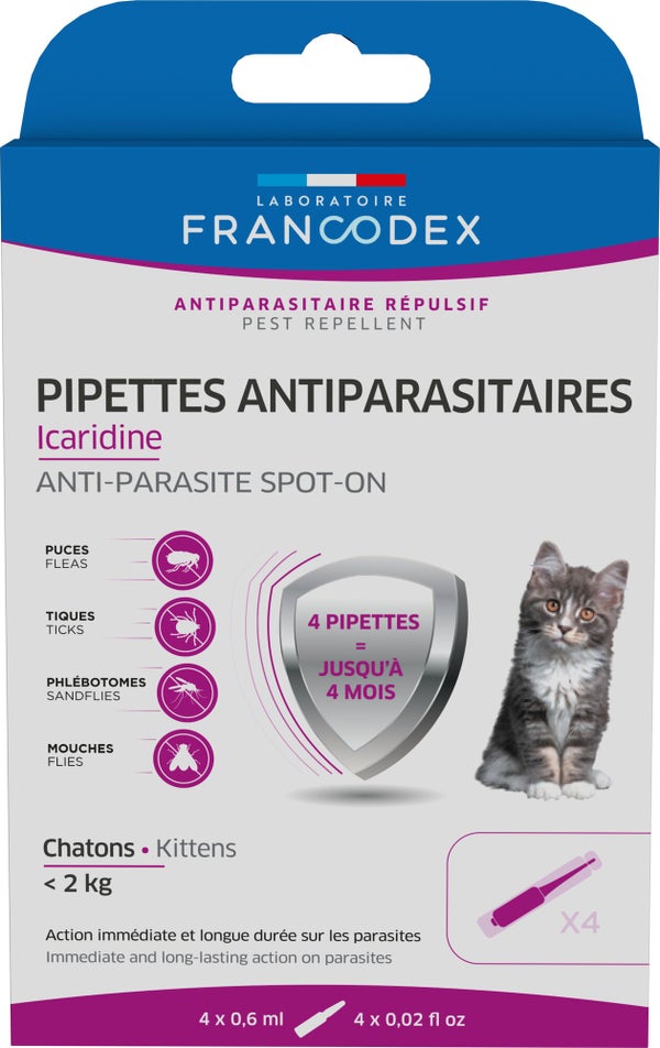 Antiparasitaire chaton - 2 kg icardine pipettes 4 x 0,6 ml