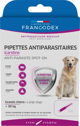 Antiparasitaire chien + 30 kg icaridine pipettes 4 x 5 ml